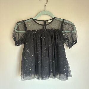 NEW Crewcuts J Crew Girls Black Tulle Gold Star Print Short Sleeve Top Small